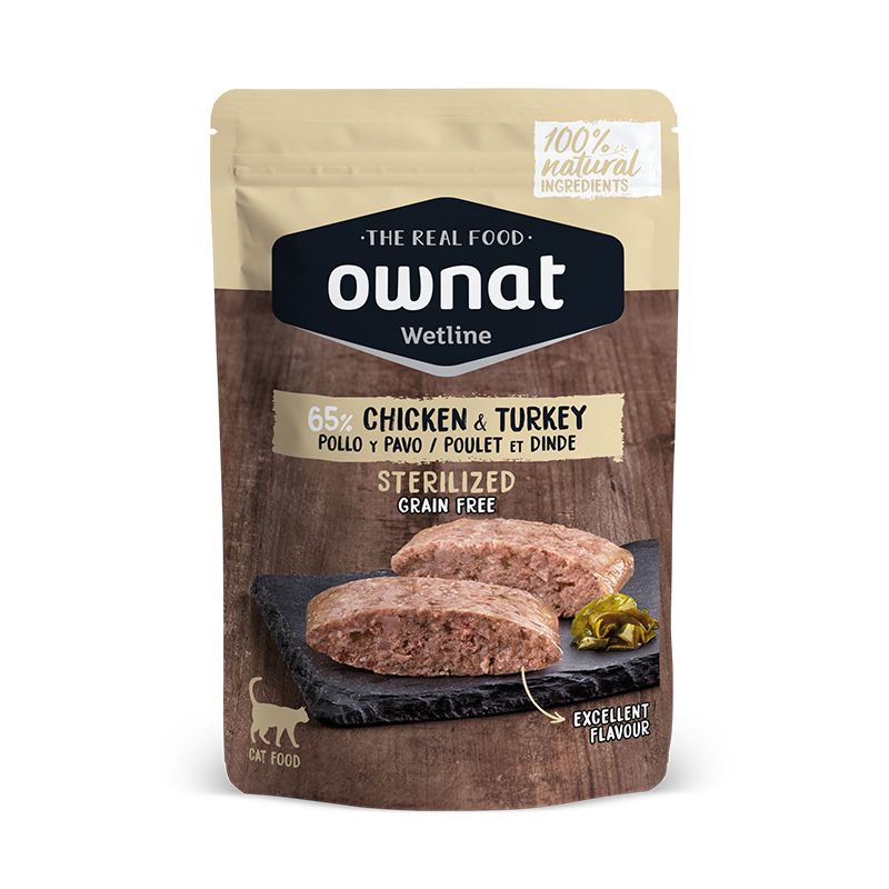 Ownat Wetline Sobres para Gatos Esterilizados con Pollo Y Pavo