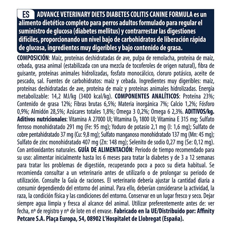 Advance Veterinary Diet Diabetes Colitis Pienso para Perros - Imagen 7