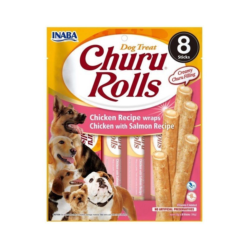 Churu Dog Rolls Premios y Snacks con Pollo y Salmón 8 x 12gr