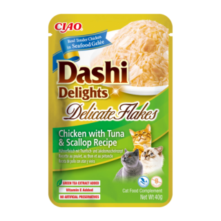 Churu Dashi Delights Delicate Flakes de Pollo, Atún & Vieira (12 x 40 g)