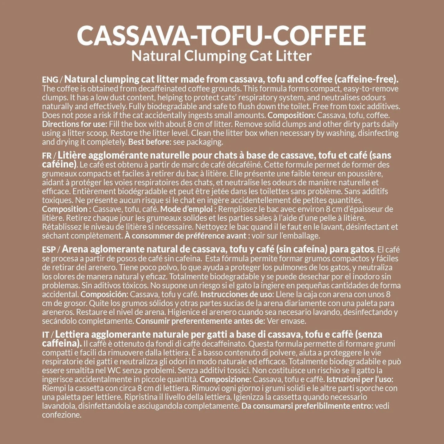 Arquivet Arena Aglomerante Cassava Tofu Coffee para Gatos - Imagen 3