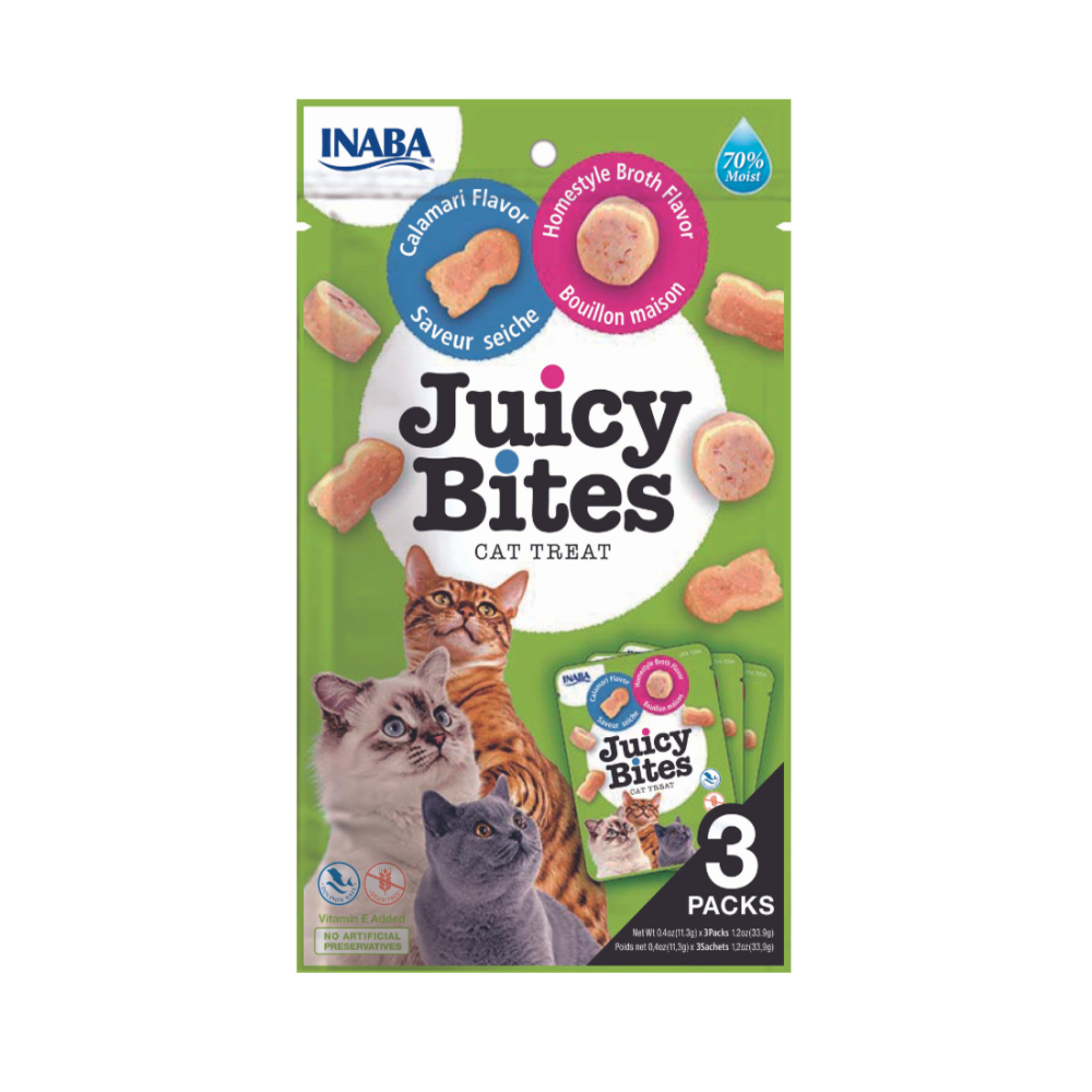 INABA Juicy Bites Snack de Calamar y Caldo para Gatos