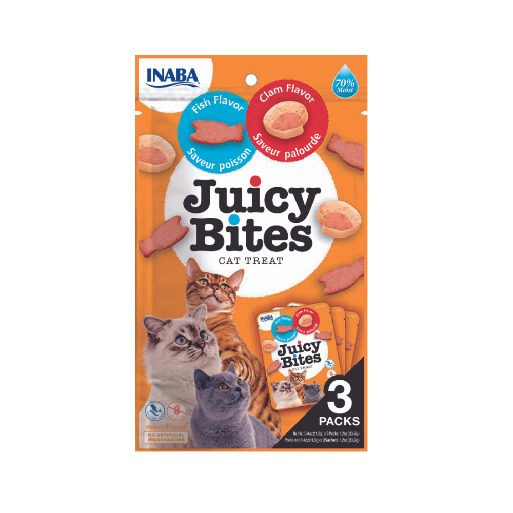 INABA Juicy Bites Snack de Pescado y Almejas para Gatos