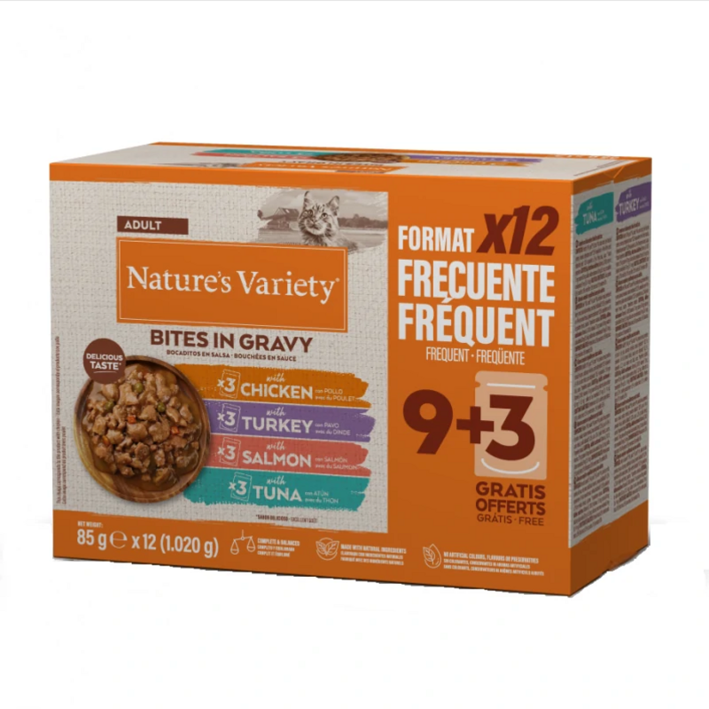 Nature’s Variety Bocaditos en Salsa con Pollo, Pavo, Salmón y Atún para Gatos
